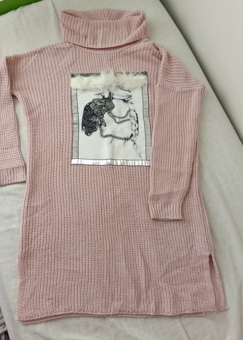 Pembe Uzun Kollu Boğazlı Triko Kadın Kazak