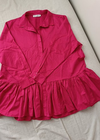 Pembe Fırfırlı Bol Kesim Kadın Gömlek