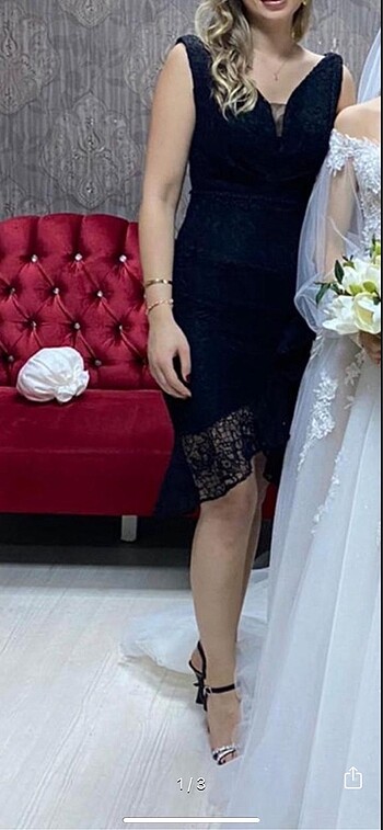 Abiye Siyah dantel detay elbise