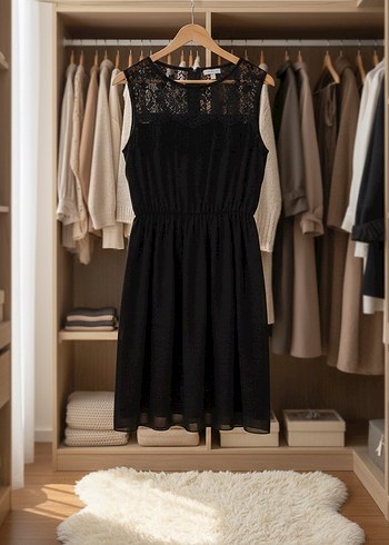 Twist Dantel Detaylı Şık Siyah Elbise - Görsel 4