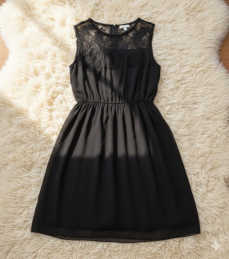 Twist Dantel Detaylı Şık Siyah Elbise - Görsel 3