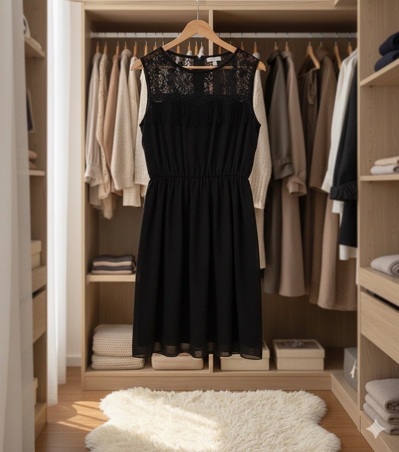 Twist Dantel Detaylı Şık Siyah Elbise - Görsel 4