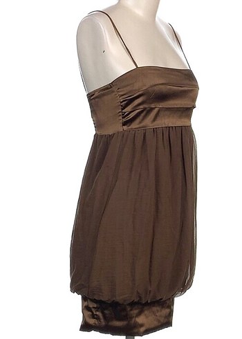 Zara Basic Kahve Saten Şifon Balon Elbise - Görsel 7