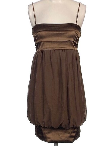 Zara Basic Kahve Saten Şifon Balon Elbise - Görsel 6