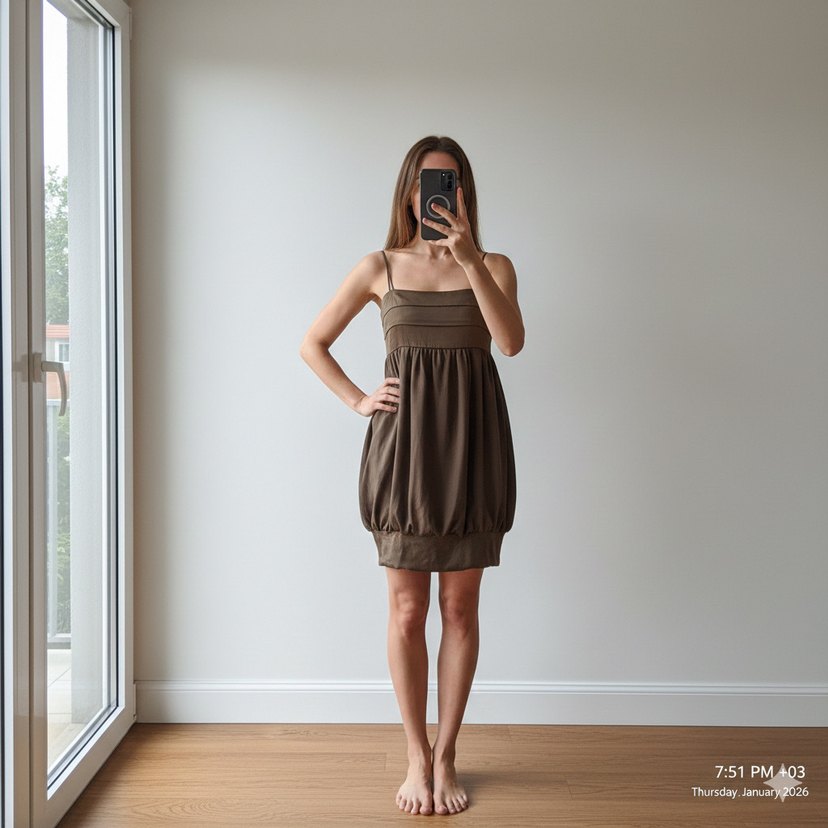 Zara Basic Kahve Saten Şifon Balon Elbise - Görsel 2