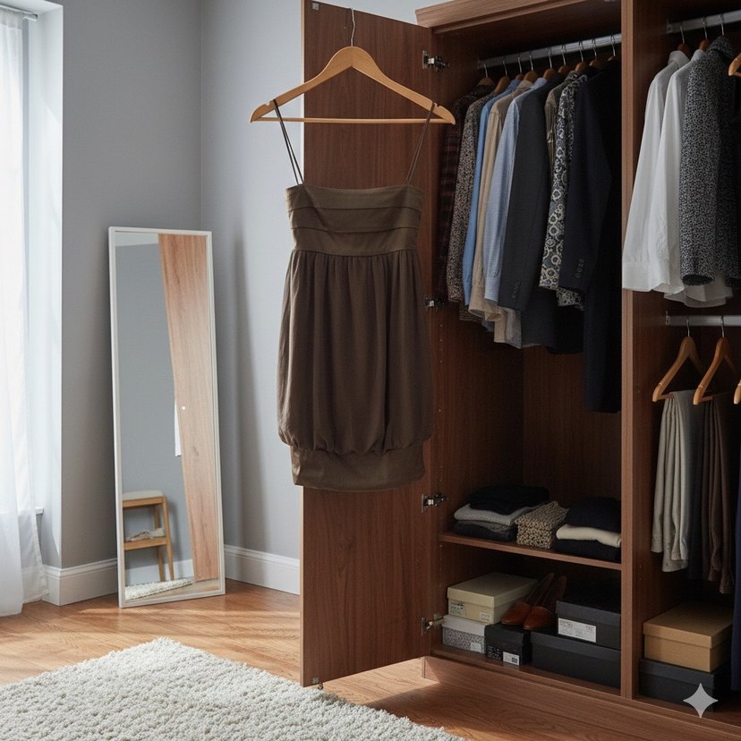 Zara Basic Kahve Saten Şifon Balon Elbise - Görsel 4