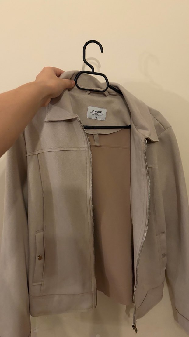 Bej Süet Fermuarlı Kadın Ceket - Görsel 2