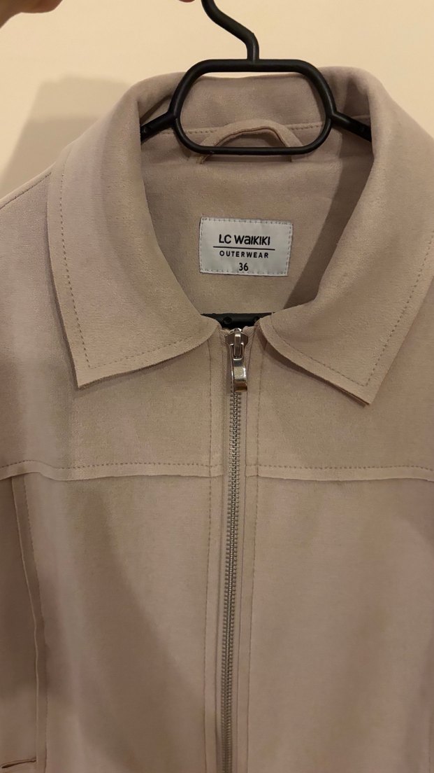 Bej Süet Fermuarlı Kadın Ceket - Görsel 3