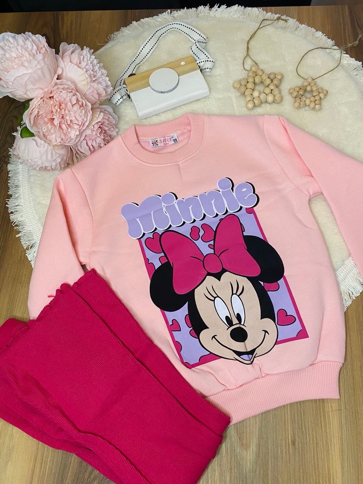 Kız Çocuk Pembe Baskılı Sweatshirt ve Pantolon - Görsel 3