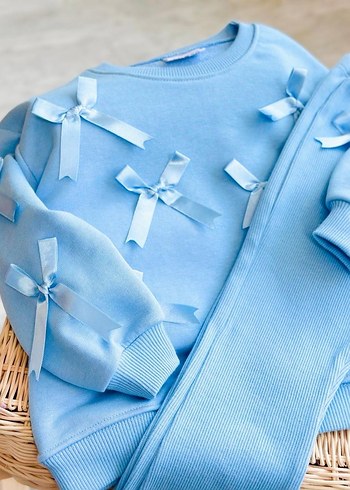 Mavi Fiyonklu Bebek Kız Takımı - Görsel 3