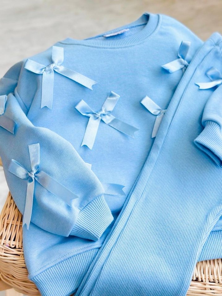 Mavi Fiyonklu Bebek Kız Takımı - Görsel 3