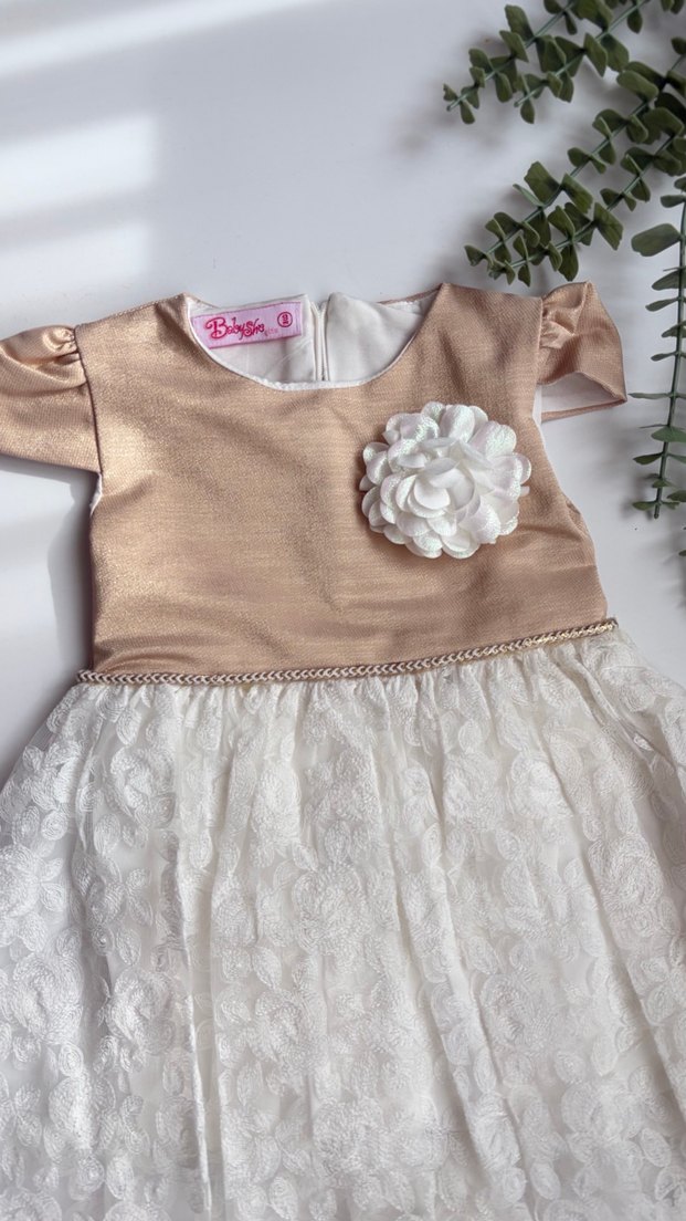 Kız Çocuk Krem Nakışlı Dantel Elbise - Görsel 2