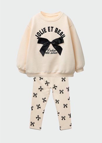 Fiyonk Detaylı Beyaz Kız Bebek Takımı - Görsel 3