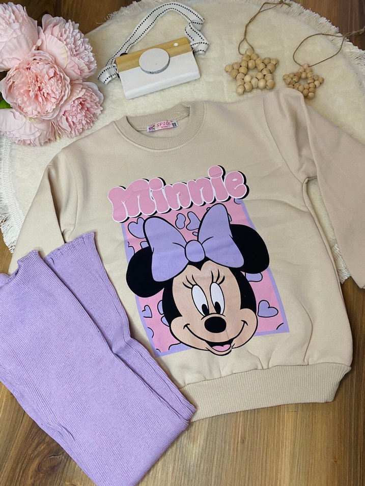 Mor Baskılı Kız Çocuk Rahat Eşofman Takımı - Görsel 3