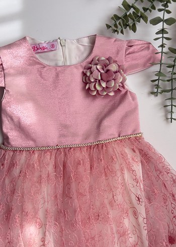 Kız Çocuk Pembe Dantel Detaylı Elbise - Görsel 2