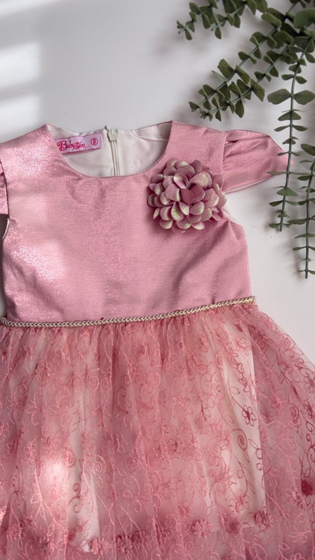 Kız Çocuk Pembe Dantel Detaylı Elbise - Görsel 2