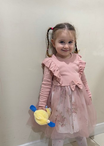 Pembe Fırfırlı Çiçekli Kız Elbisesi - Görsel 2