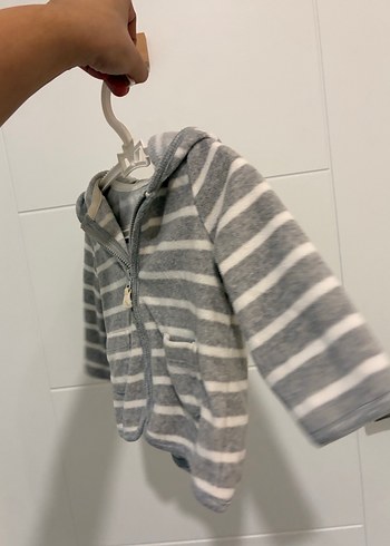 9-12 Ay Beden gri Renk Carters Kapüşonlu, Fermuarlı Gri Bebek Ceketi