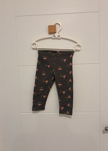 H&M Hm Kız Çocuk Gri Çiçek Desenli Düğmeli Tayt