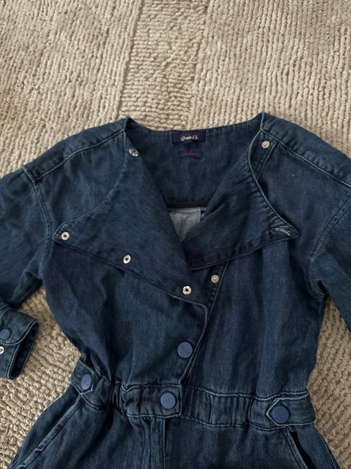 uspa Düğmeli lacivert denim kot tulum - Görsel 4