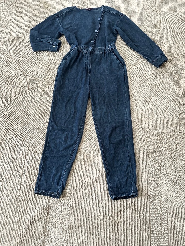 uspa Düğmeli lacivert denim kot tulum - Görsel 2