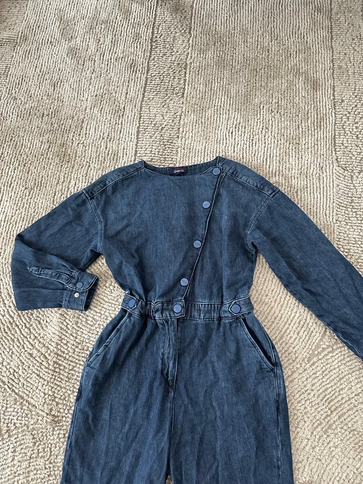 uspa Düğmeli lacivert denim kot tulum - Görsel 3