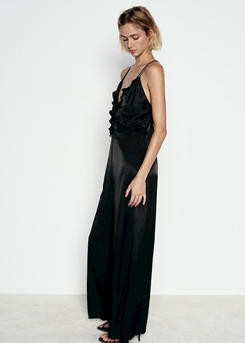 zara Siyah İpek Görünümlü Uzun Kadın Tulum - Görsel 2