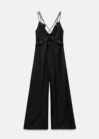 zara Siyah İpek Görünümlü Uzun Kadın Tulum - Görsel 3