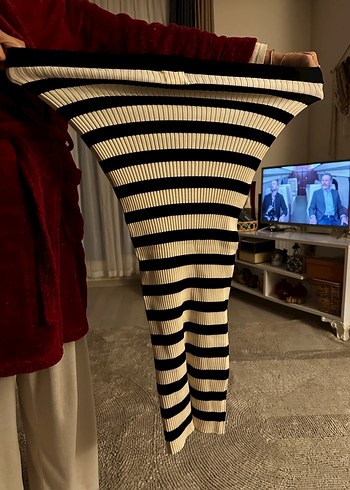 Uzun Kollu Çizgili Triko etek kazak takım - Görsel 6