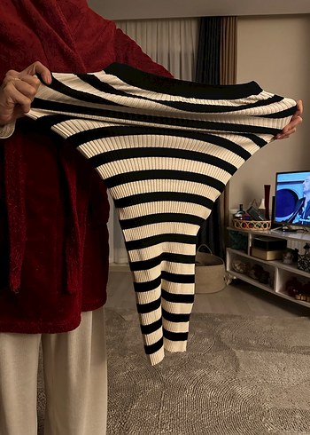 Uzun Kollu Çizgili Triko etek kazak takım - Görsel 7