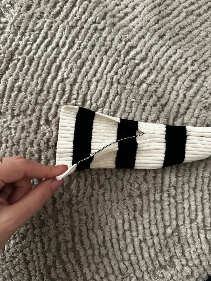 Uzun Kollu Çizgili Triko etek kazak takım - Görsel 4