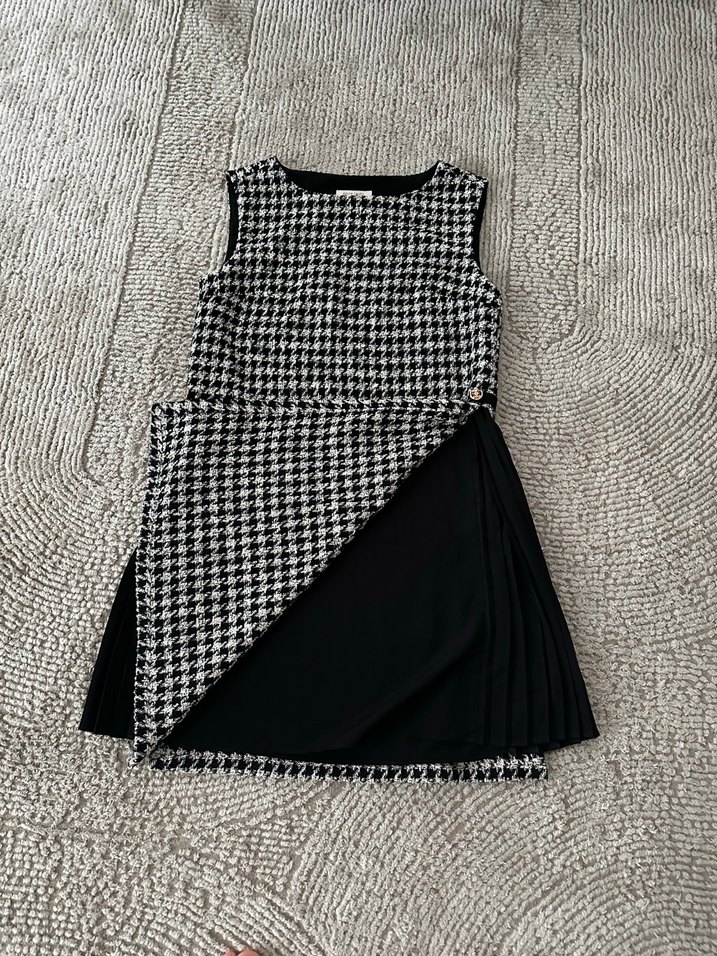 kazayağı Desenli  Kolsuz Elbise - Görsel 3