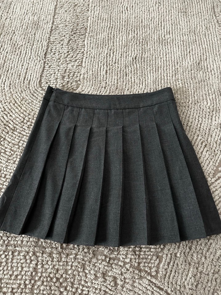 Gri Pilili Mini gri Etek - Görsel 3