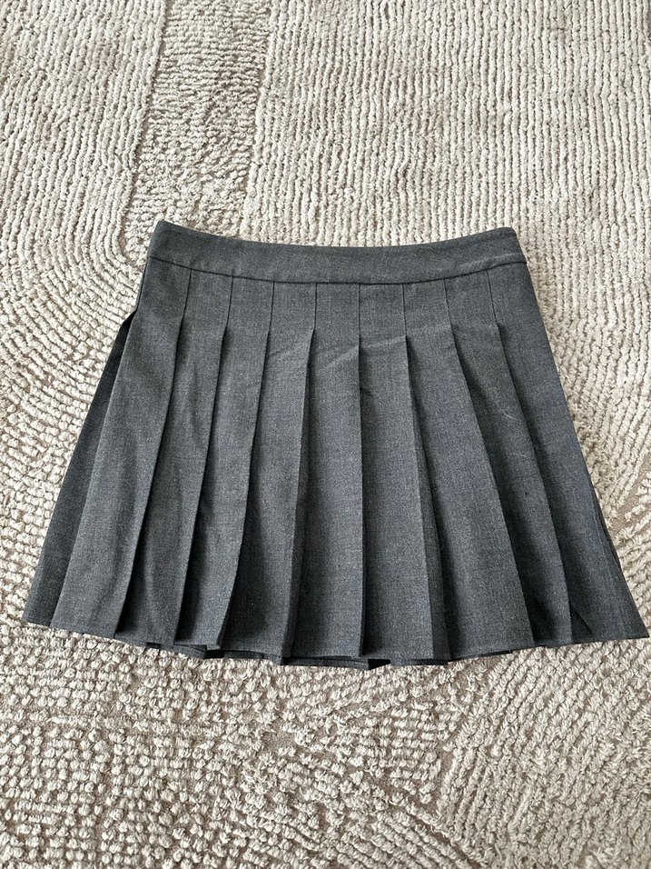 Gri Pilili Mini gri Etek - Görsel 2