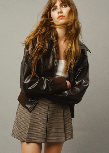 Kahverengi Pilili Mini şort Etek - Görsel 2