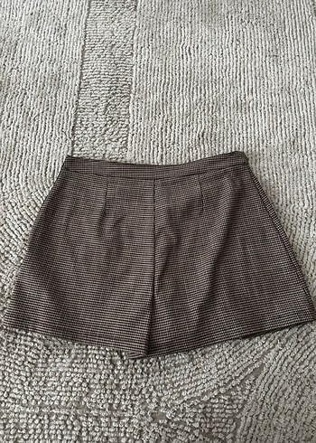 Kahverengi Pilili Mini şort Etek - Görsel 4