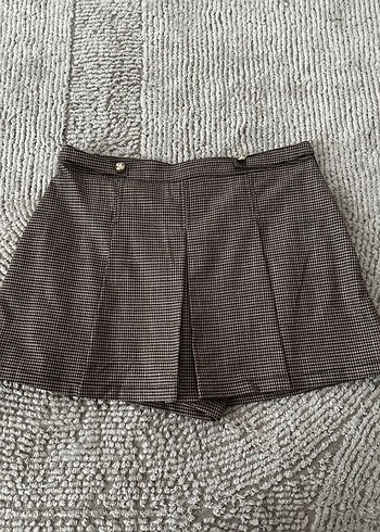 Kahverengi Pilili Mini şort Etek - Görsel 3