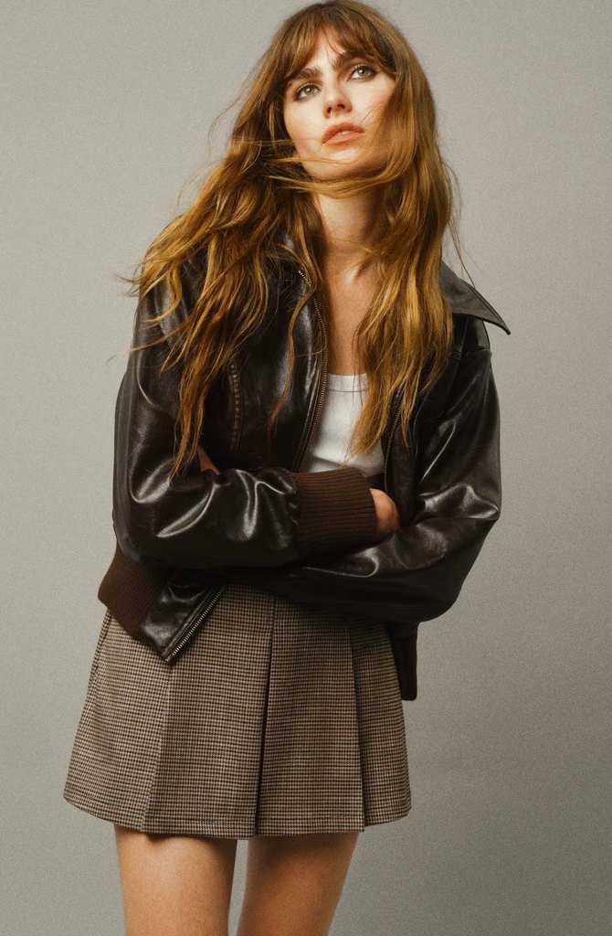 Kahverengi Pilili Mini şort Etek - Görsel 2