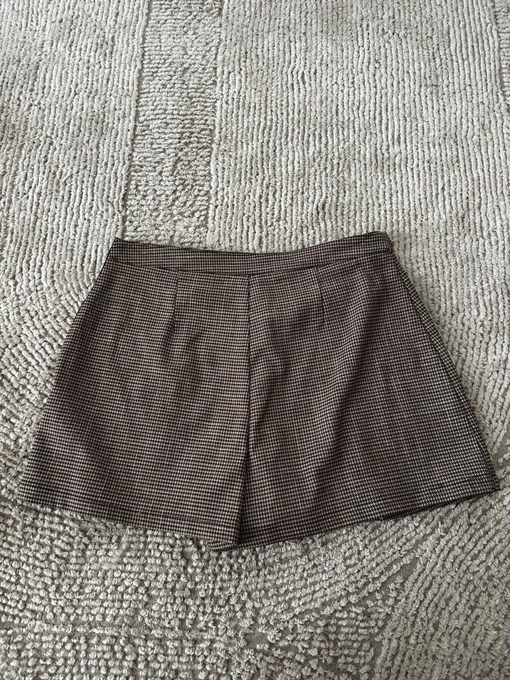 Kahverengi Pilili Mini şort Etek - Görsel 4