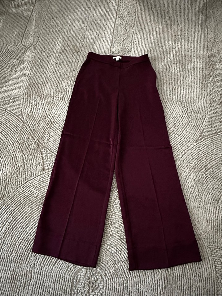 Bordo saten Kumaş Kadın Pantolon - Görsel 2