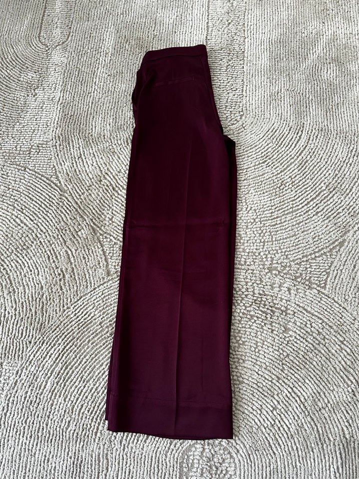 Bordo saten Kumaş Kadın Pantolon - Görsel 3