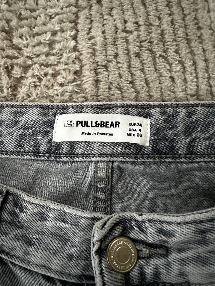 pull and bear gri denim pantolon - Görsel 5
