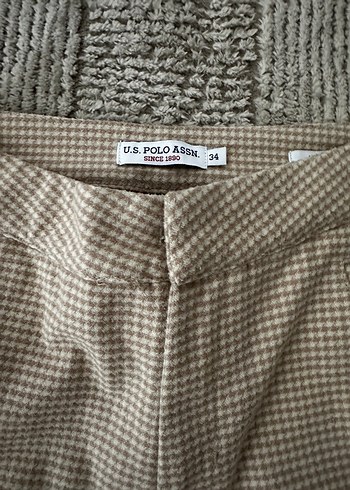 uspa Kadın Bej kareli kaşe pantolon - Görsel 4