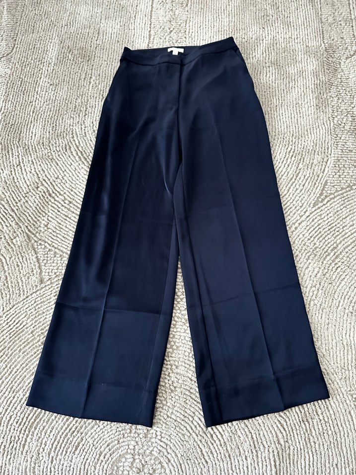 Lacivert saten Kadın Kumaş Pantolon - Görsel 2