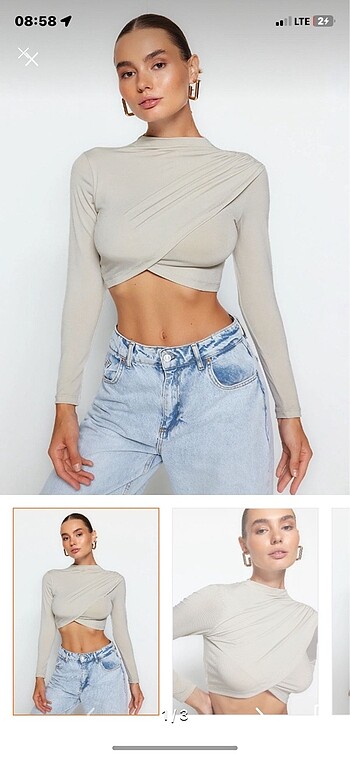 Trendyolmilla dik yaka drapeli crop/bluz