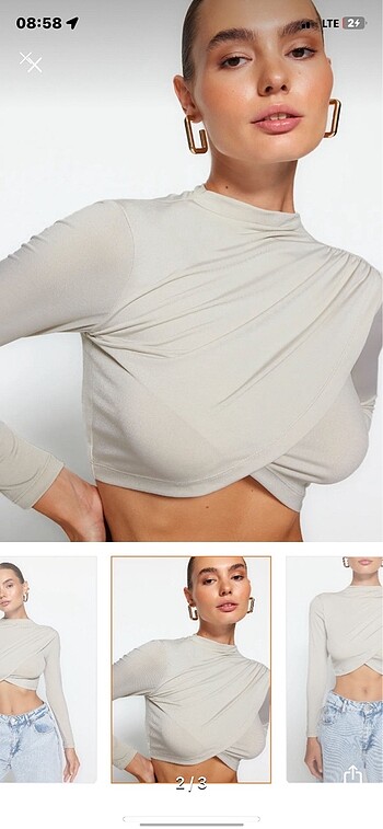 Trendyol & Milla Trendyolmilla dik yaka drapeli crop/bluz