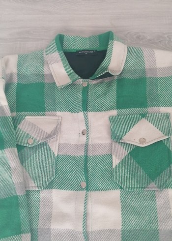 Kadın Yeşil Kareli Düğmeli Uzun Kollu Gömlek - Görsel 3