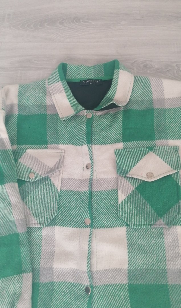Kadın Yeşil Kareli Düğmeli Uzun Kollu Gömlek - Görsel 3