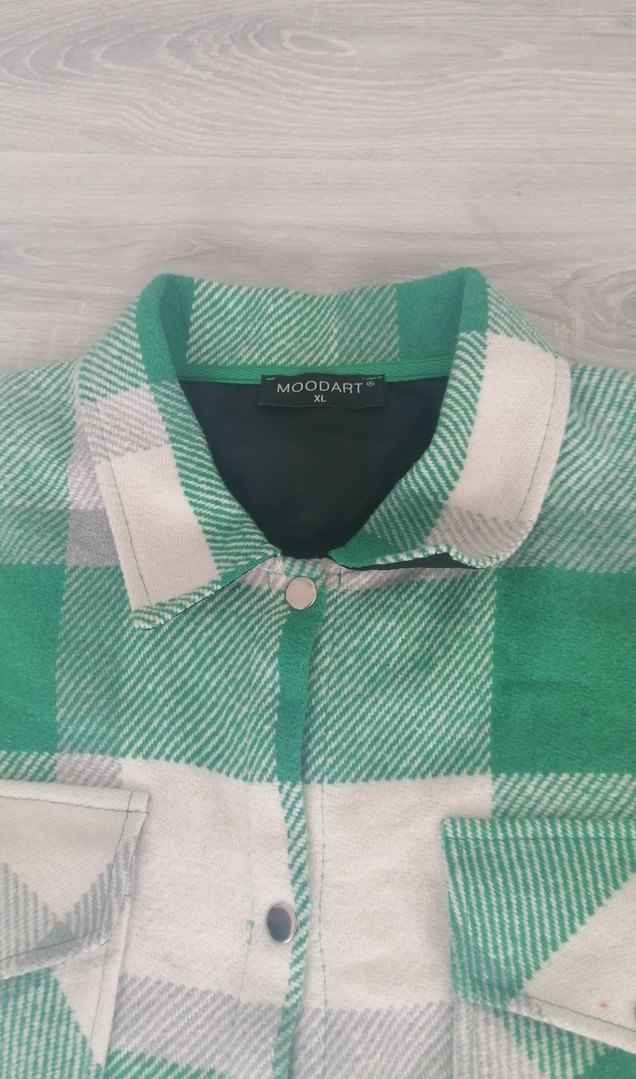 Kadın Yeşil Kareli Düğmeli Uzun Kollu Gömlek - Görsel 2