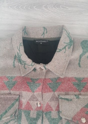 Bohem Gri Desenli Kadın Polar Gömlek - Görsel 3